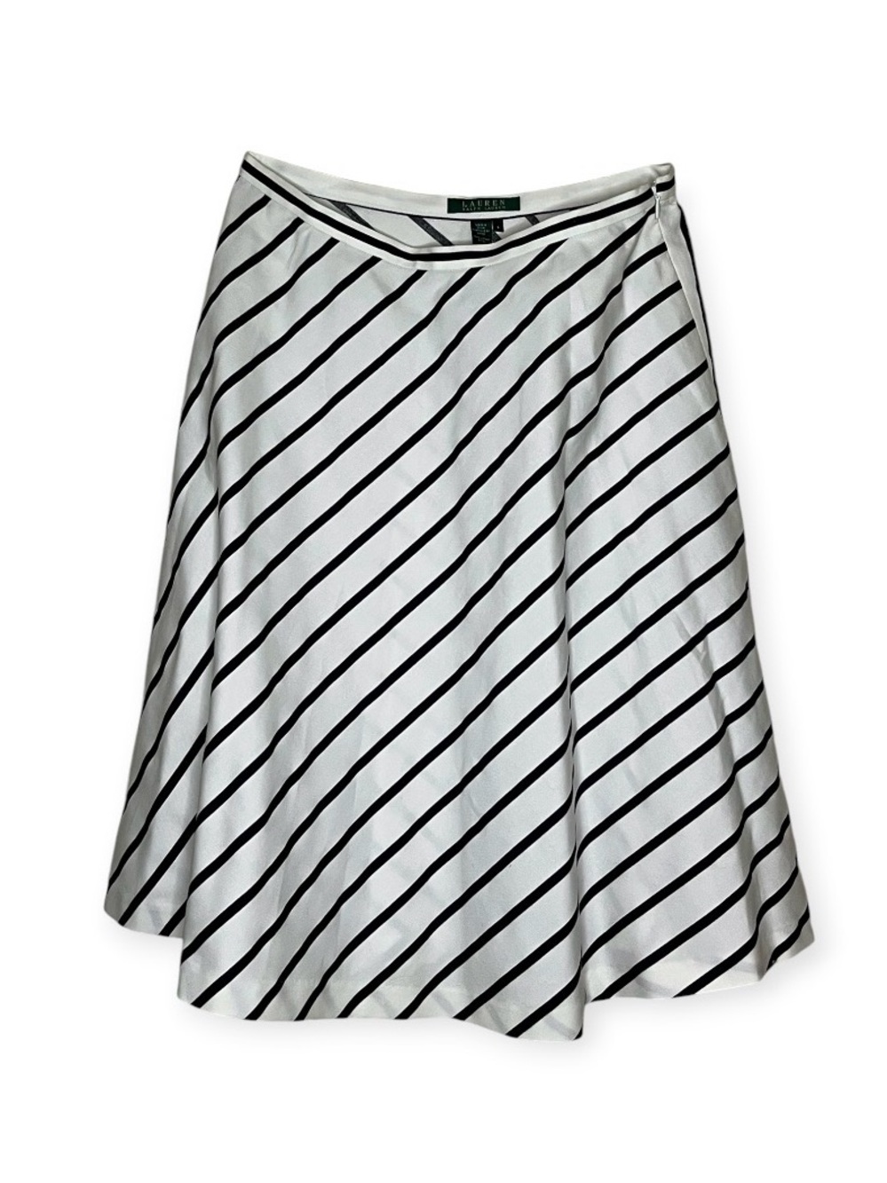 Lauren Ralph Lauren White A-Line Skirt with Black Diagonal Stripes